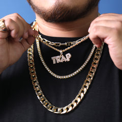 Trap Letters Cz Pendant 24" Rope Chain Hip Hop Style 18k Gold Plated