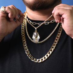 Egyptian Pharaoh Tut Pendant 24" Rope Chain Hip Hop Style 18k Gold Plated