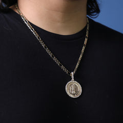 Iced Religious Saint Christopher Pendant 24 Figaro Chain Hip Hop 18k Jewelry Necklace