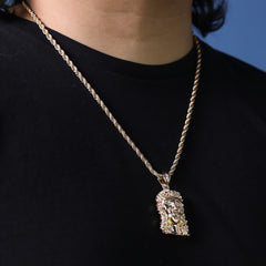 Iced Religious Jesus Face Piece Pendant 24 Rope Chain Hip Hop 18k Jewelry Necklace