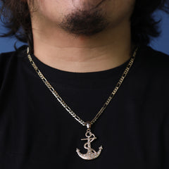 Cz Snake Anchor Pendant 24" Figaro Chain Hip Hop Style 18k Gold Plated