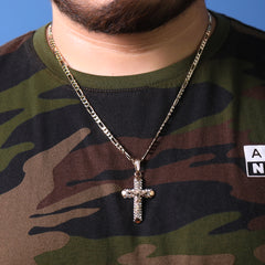 Jesus Crucifix Pendant 24" Figaro Chain Hip Hop Style 18k Gold Plated