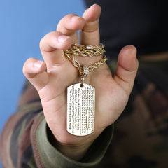 Dog Tag Encrypt Prayer Pendant 20" Rope Chain Hip Hop Style 18k Gold Plated