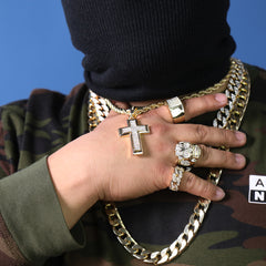Thick Cross Pendant 20" Rope Chain Hip Hop Style 18k Gold Plated