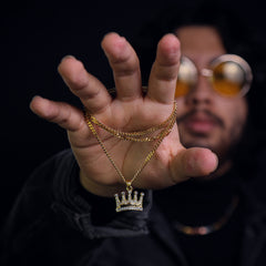 Monarch Crown Pendant 24" Cuban Chain Hip Hop Style 18k Gold Stainless Steel