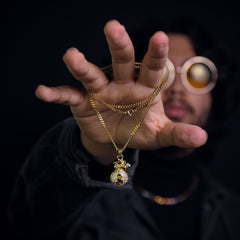 Money Bag Pendant 24" Cuban Chain Hip Hop Style 18k Gold Stainless Steel
