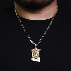 Jesus Crown Plain Pendant 24" Figaro Chain Hip Hop Style 18k Gold Plated