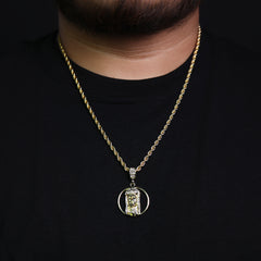 Halo Jesus Face Piece Iced Pendant 24" Rope Chain Hip Hop Style 18k Gold Plated