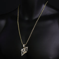 Iced 1017 Numbers Pendant 24"Rope Chain Hip Hop Style 18k Gold Plated
