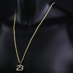 Iced Micro #23 Pendant 24" Rope Chain Hip Hop Style 18k Gold PT Necklace