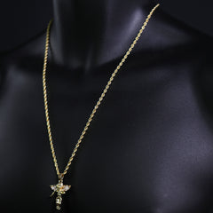 Iced Micro Dancing Angel Pendant 24" Rope Chain Hip Hop Style 18k Gold PT