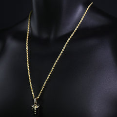 Iced Micro Mini Dancing Angel Pendant 24" Rope Chain Hip Hop Style 18k Gold PT