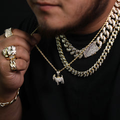 Micro Goat Pendant 24" Rope Chain Hip Hop Style 18k Gold PT