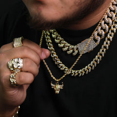 Micro Bull Head Pendant 24" Rope Chain Hip Hop Style 18k Gold PT