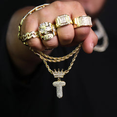 Copy of Crown Bubble letter T Pendant 24" Rope Chain Hip Hop Style 18k Gold PT