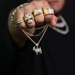 Micro Goat Pendant 24" Rope Chain Hip Hop Style 18k Gold PT