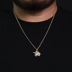 Micro Unicorn Face Red Eye Pendant 24" Rope Chain Hip Hop Style 18k Gold PT