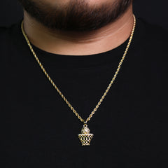Micro Basketball Pendant 24" Rope Chain Hip Hop Style 18k Gold PT