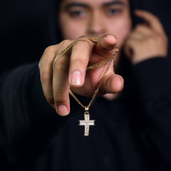 Forked Cross Pendant 24" Cuban Chain Hip Hop Style 18k Gold Stainless Steel