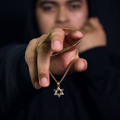 Star Of David Pendant 24" Cuban Chain Hip Hop Style 18k Gold Stainless Steel