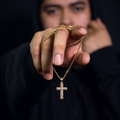012 Cross Pendant 24" Cuban Chain Hip Hop Style 18k Gold Stainless Steel