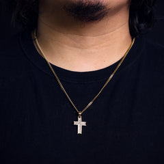 Forked Cross Pendant 24" Cuban Chain Hip Hop Style 18k Gold Stainless Steel