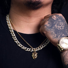 Lion Head Pendant 24" Cuban Chain Hip Hop Style 18k Gold Stainless Steel