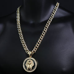 Pharaoh Medallion Pendant Iced Cuban Fully Cz Choker Chain Mens Hip Hop Jewelry 18-24"