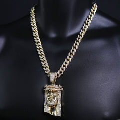 Thorn Crowned Jesus Pendant Iced Cuban Cz Choker Chain Mens Hip Hop Jewelry 18-24"