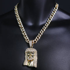 Peace Jesus Face Pendant Iced Cuban Cz Choker Chain Mens Hip Hop Jewelry 18-24"