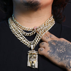 Thorn Crowned Jesus Pendant Iced Cuban Cz Choker Chain Mens Hip Hop Jewelry 18-24"