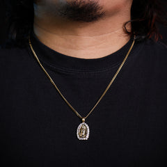 Icy Guadalupe Pendant 24" Cuban Chain Hip Hop Style 18k Gold Stainless Steel