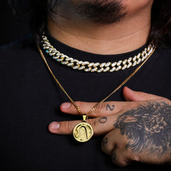 Mary Virgin Medallion Pendant 24" Cuban Chain Hip Hop Style 18k Gold Stainless Steel