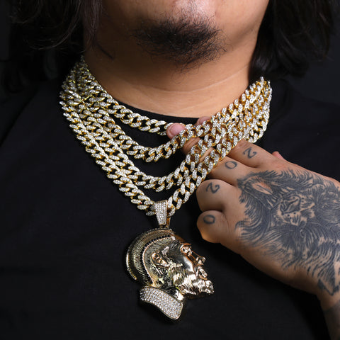 XXL Jumbo Hussle Pendant Iced Cuban Cz Choker Chain Mens Hip Hop Jewelry 18-24"