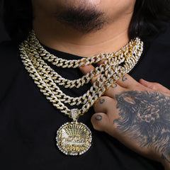 Round Last Supper Pendant Iced Cuban Cz Choker Chain Mens Hip Hop Jewelry 18-24"