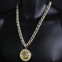 Red Eye Lion Pendant Iced Cuban Cz Choker Chain Mens Hip Hop Jewelry 18-24"