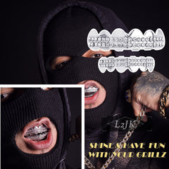 2 ROW 18k WHITE GOLD FULLY ICED TOP & BOTTOM GRILLZ