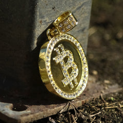 Hip Hop Iced Lab Diamond 18k Gold plated Bitcoin Medallion Pendant
