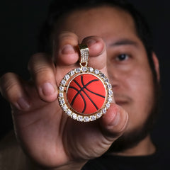 Hip Hop Iced Lab Diamond 18k Gold plated Medallion Basketball Spinner Charm Pendant