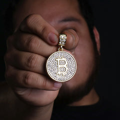 Hip Hop Iced Lab Diamond 18k Gold plated Bitcoin Charm Pendant