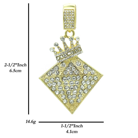 Hip Hop Iced Lab Diamond 18k Gold Plated D-Shape Crown Charm Pendant