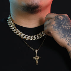 Plain Holy Jesus Cross Pendant 24" Figaro Chain Hip Hop Style 18k Gold Plated