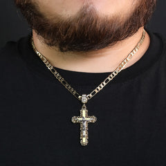 Clover Edge Design Jesus Cross Pendant 20" Figaro Chain Hip Hop Style 18k Gold Plated