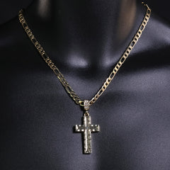 Plain Cross Pendant 20" Figaro Chain Hip Hop Style 18k Gold Plated
