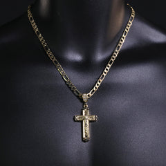 Jesus Arrow Cross Pendant 20" Figaro Chain Hip Hop Style 18k Gold Plated