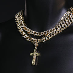 Jesus Arrow Cross Pendant 20" Figaro Chain Hip Hop Style 18k Gold Plated