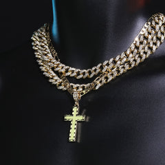 Plain Cross Pendant 20" Figaro Chain Hip Hop Style 18k Gold Plated