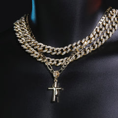 Drape Cross Pendant 20" Figaro Chain Hip Hop Style 18k Gold Plated