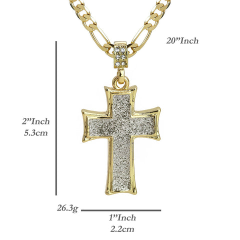 Silver Thick Stardust Cross Pendant 20" Figaro Chain Hip Hop Style 18k Gold Plated