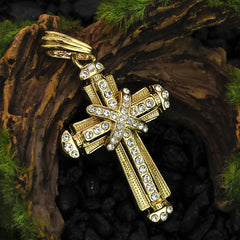 X Two Cz Cross Pendant 20" Figaro Chain Hip Hop Style 18k Gold Plated